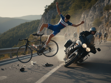 le champion du monde juniors de cyclisme sur route victime d'une chute spectaculaire lors d'une course, entraînant des blessures. retour sur l'accident et son état.