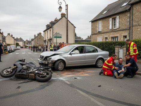 accident à flers : une collision entre une voiture et une moto provoque trois blessés. retrouvez les détails et l'état des victimes.