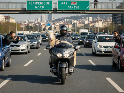 découvrez l'incroyable scène sur le périphérique lyonnais où un mouton transporté à moto a captivé les passants, créant un moment insolite et surprenant en plein trafic.