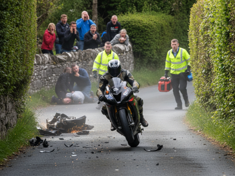 accident spectaculaire lors d'une course de moto sur l'île de man, huit spectateurs ont été hospitalisés. découvrez les détails de l'incident et son impact sur l'événement.