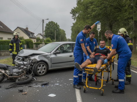 à plélo, un homme de 42 ans gravement blessé dans une collision entre une voiture et une moto, a été transporté d'urgence à l'hôpital pour recevoir des soins.