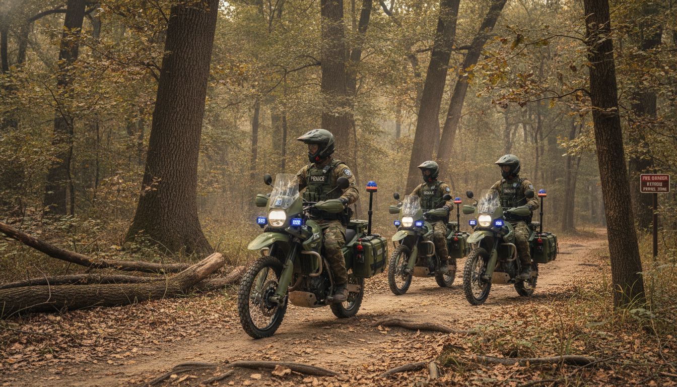 les gendarmes parcourent les sentiers en motos tout-terrain pour surveiller et prévenir les incendies avec rapidité et efficacité.
