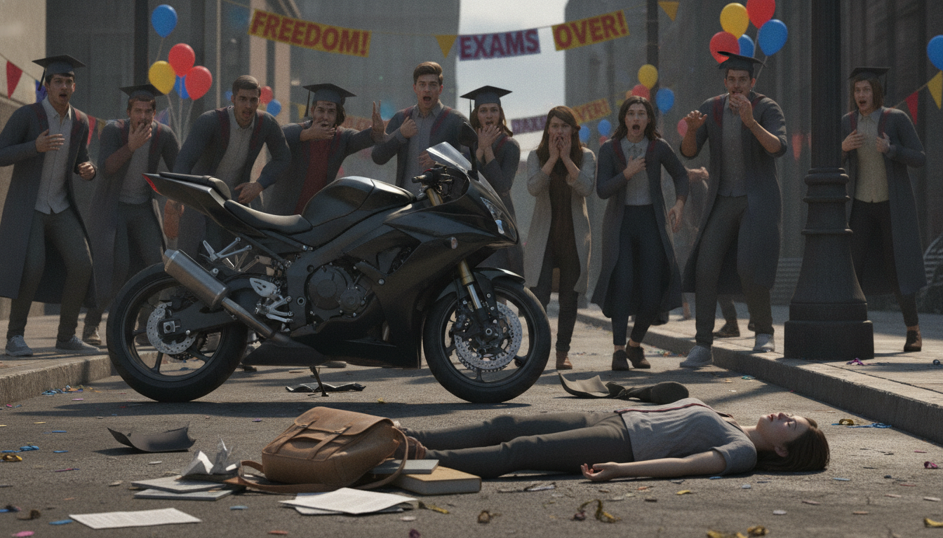 découvrez les circonstances tragiques de l'accident tragique survenu lors des célébrations de fin d'examens, où une étudiante a perdu la vie après avoir été percutée par une moto.