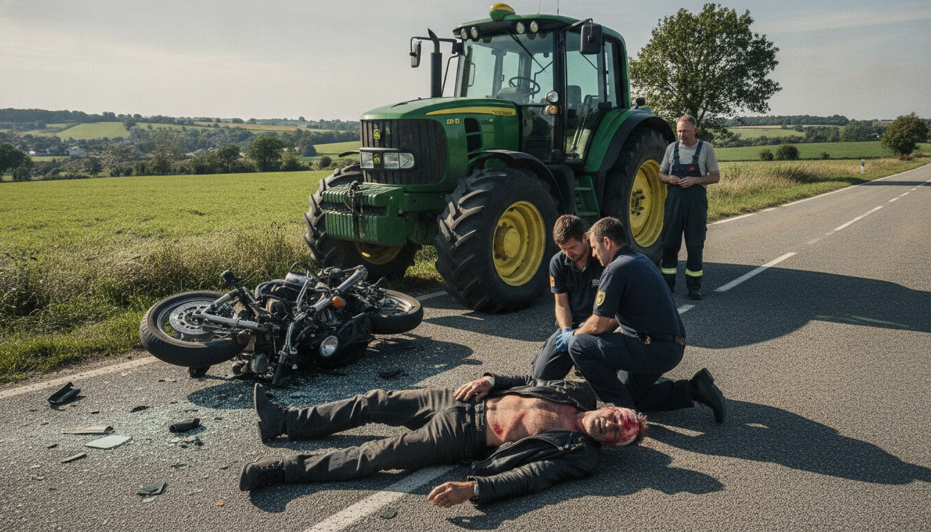 un homme de 60 ans a été grièvement blessé dans un accident impliquant une moto et un tracteur en deux-sèvres. les circonstances de l'accident sont en cours d'investigation.
