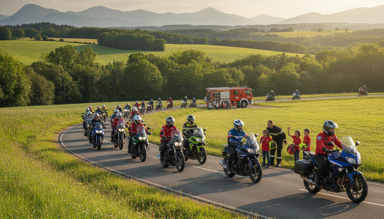 participez à la randonnée moto solidaire à vic-en-bigorre, un événement dédié à soutenir les enfants des sapeurs-pompiers et promouvoir l'entraide.