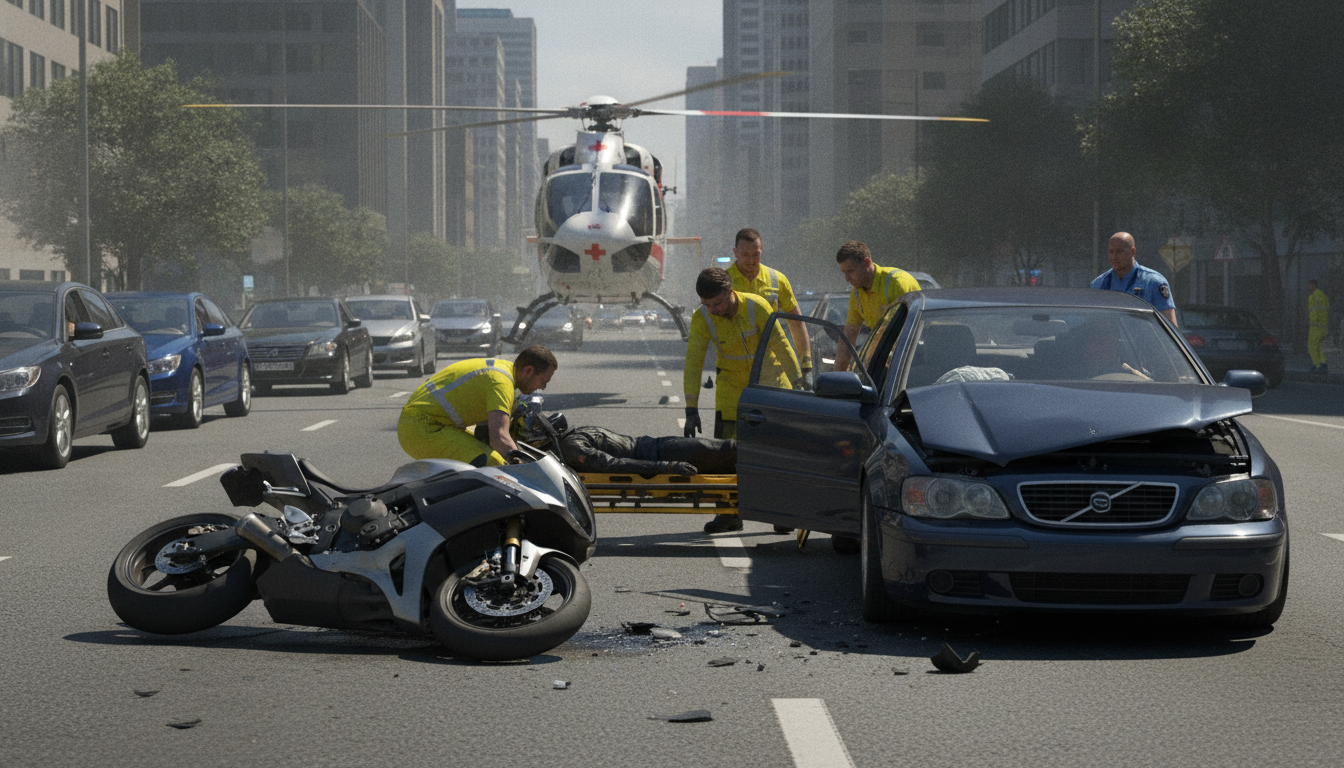 un grave accident entre une moto et une voiture a eu lieu, le motard a été évacué en urgence par hélicoptère avec un pronostic vital réservé. suivez les dernières informations sur cet incident.