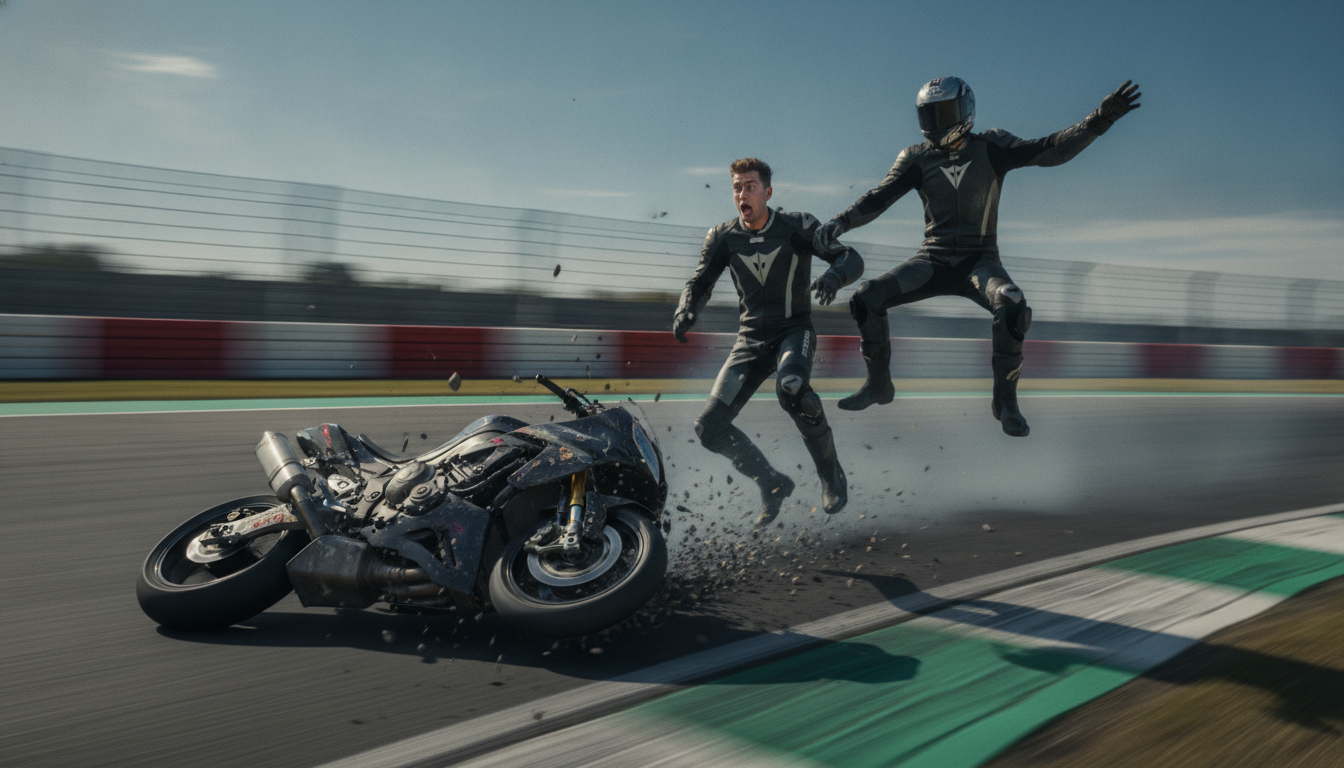 découvrez les détails d'une erreur fatale à la chicane où la moto dérape, entraînant la chute du conducteur et de sa passagère. un accident surprenant aux conséquences graves.