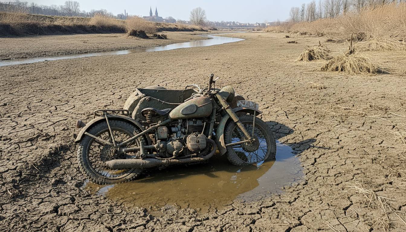 la sécheresse exceptionnellement sévère sur le danube révèle une moto historique de la wehrmacht enfouie sous les eaux basses, offrant un témoignage unique du passé militaire.