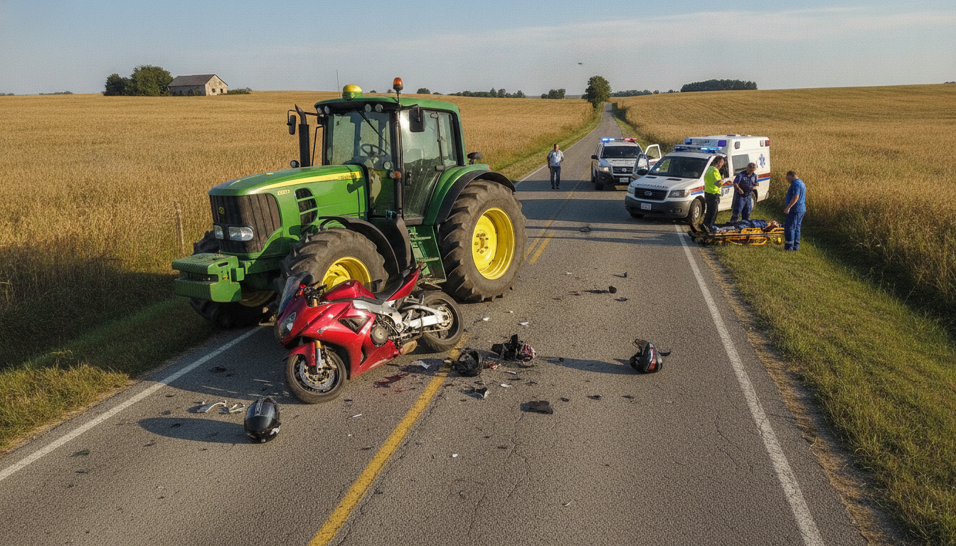 un accident grave dans le gers implique une collision entre un tracteur et une moto, laissant un homme grièvement blessé et transporté d'urgence à l'hôpital.