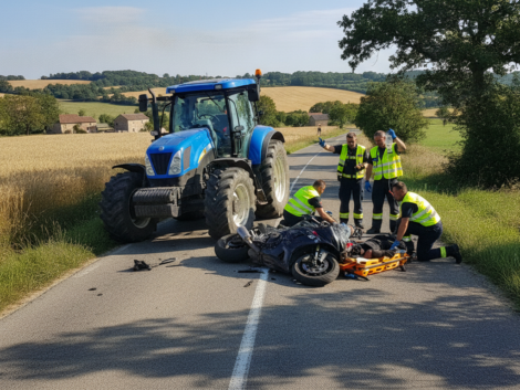 un accident grave dans le gers impliquant une collision entre un tracteur et une moto a fait un homme grièvement blessé, rapidement transporté d'urgence à l'hôpital.