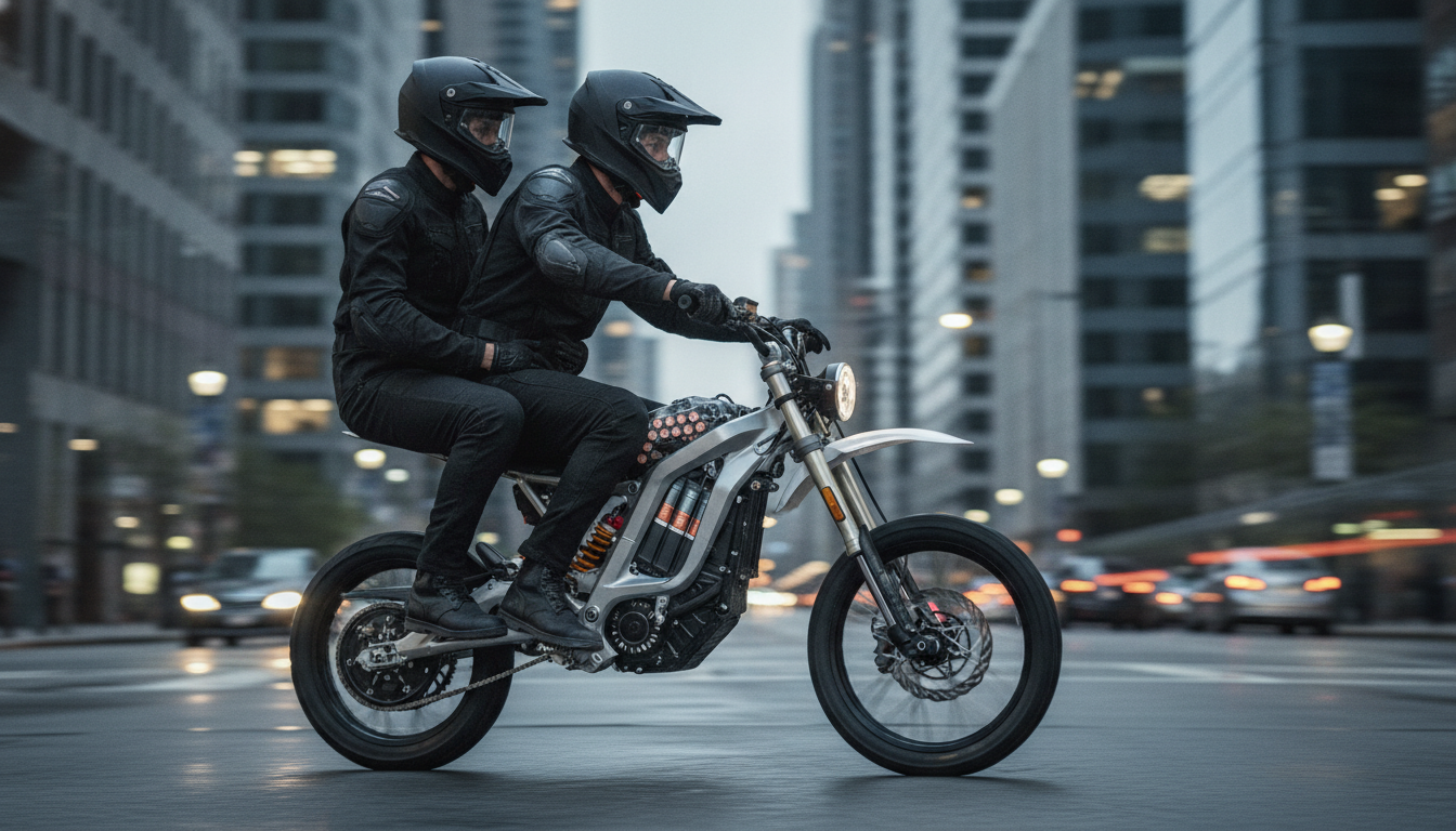 deux hommes en moto électrique attaquent une voiture transportant quatre jeunes femmes dans une scène intense et dramatique.