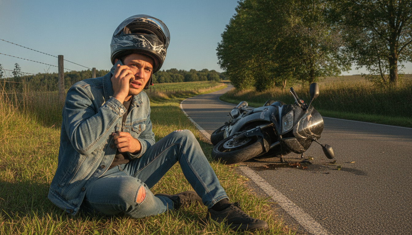 grozon : après un accident de moto, un homme contacte rapidement ses parents pour alerter les secours et recevoir de l'aide.