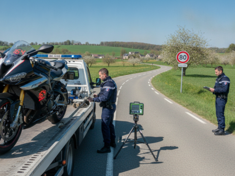 à mayenne, une moto a été flashée à 164 km/h dans une zone limitée à 80 km/h et a été immédiatement mise en fourrière. découvrez les détails de cette infraction dangereuse et ses conséquences.
