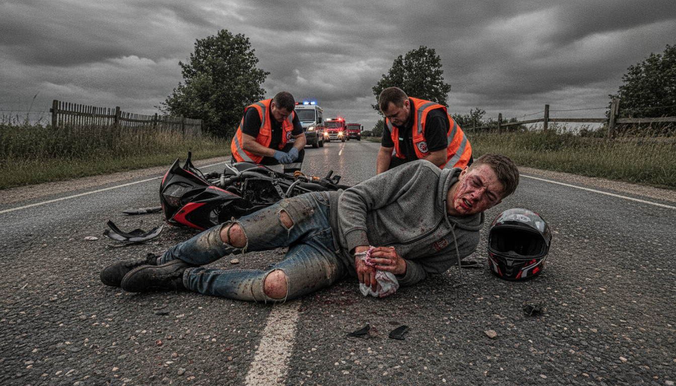 un adolescent de 17 ans gravement blessé suite à un violent accident de moto sur une route, une enquête est en cours pour déterminer les circonstances de l'accident.