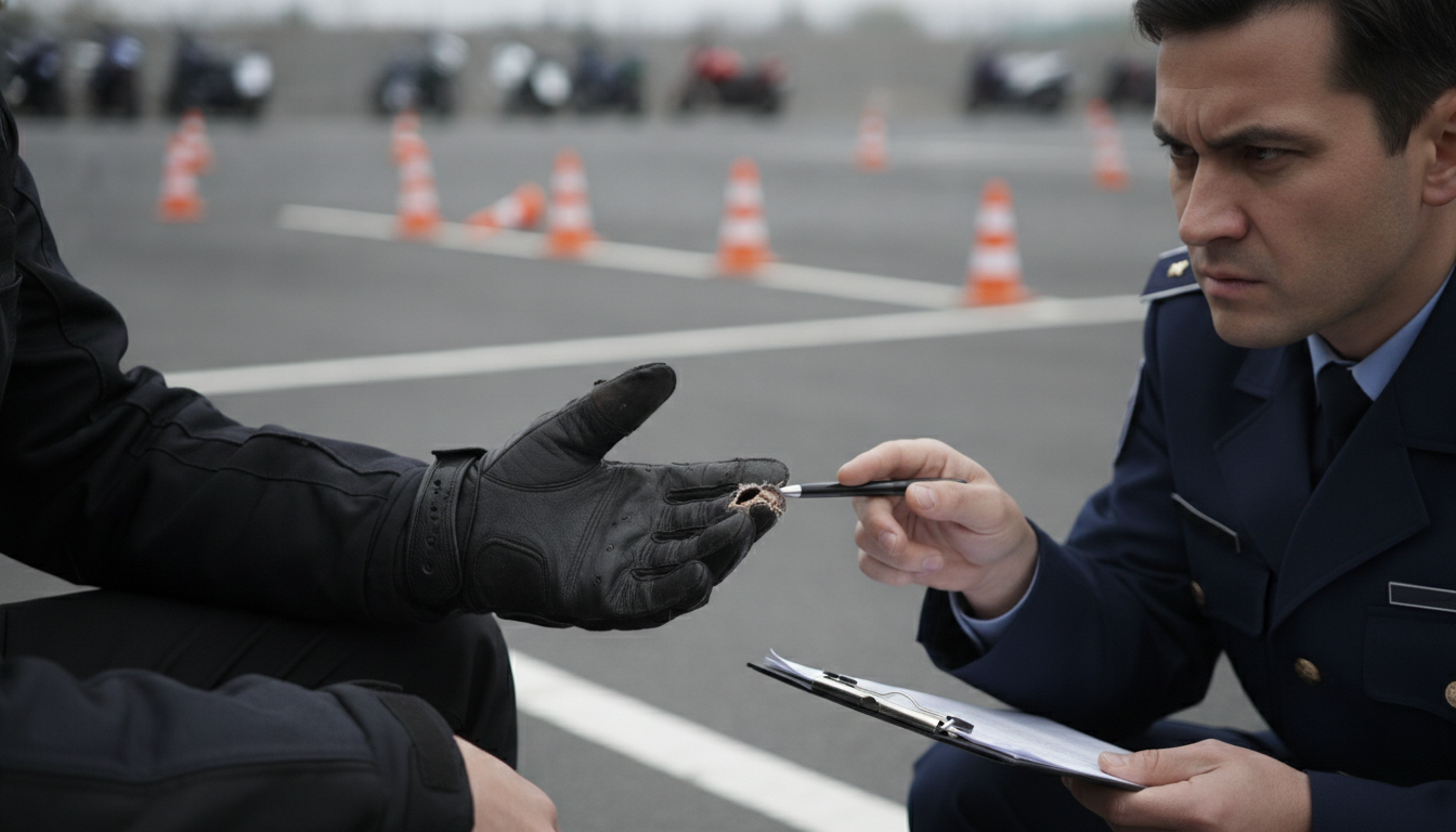 découvrez comment un trou de 3 cm dans un gant a conduit à l'échec d'un candidat au permis moto, suscitant la controverse autour de la sévérité de l'inspecteur.
