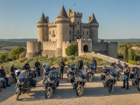 découvrez le rassemblement unique de 75 motards et leurs motos lors d'une halte prestigieuse au château, alliant passion, élégance et convivialité dans un cadre exceptionnel.