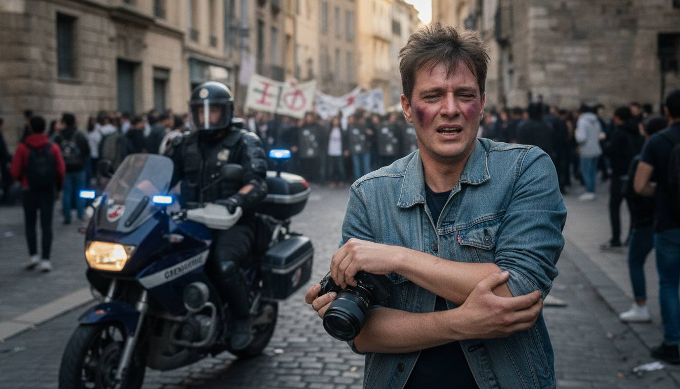 à montpellier, un journaliste blessé par un policier à moto lors des manifestations lycéennes porte plainte pour faire reconnaître les faits.
