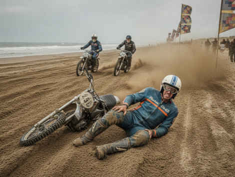 découvrez comment van beveren a été contraint d'abandonner à berck à cause de crampes lors d'une course de moto sur sable, mettant en lumière les défis du vintage face aux performances modernes.