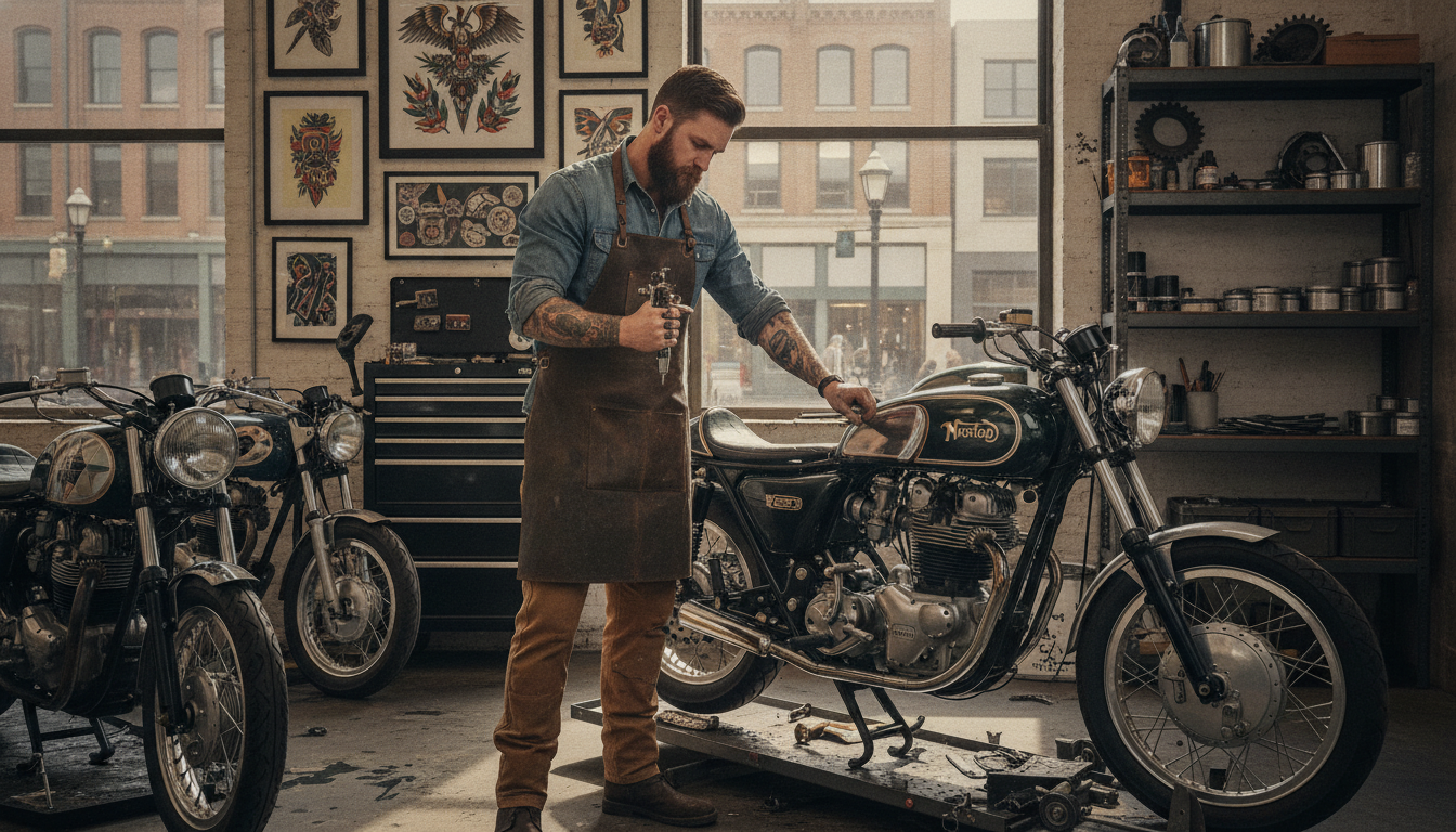 découvrez l'histoire d'un entrepreneur audacieux qui allie art et mécanique en proposant des tatouages uniques et la restauration de motos, à deux pas de chez vous.