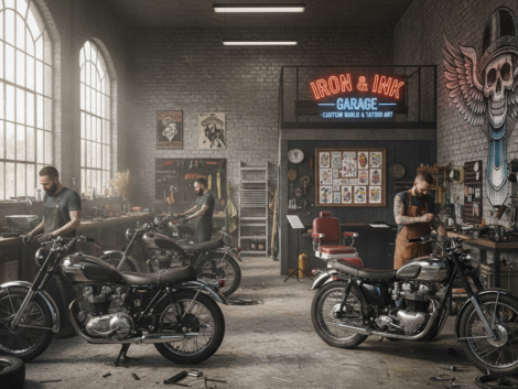 découvrez l'histoire d'un entrepreneur audacieux qui allie art et mécanique en proposant des tatouages uniques et la restauration de motos près de chez vous.